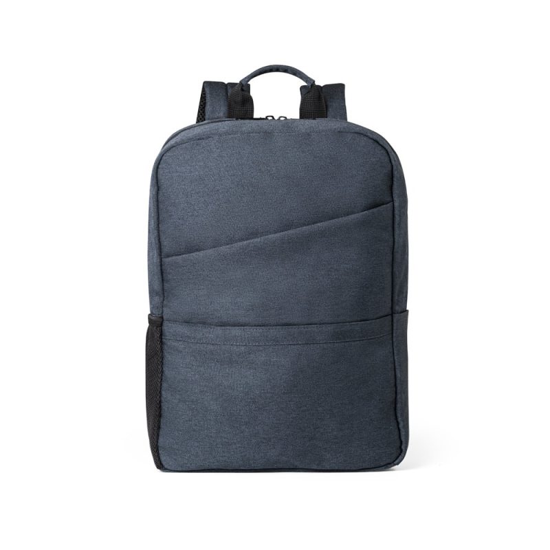 Stylish grey backpack with multiple compartments.