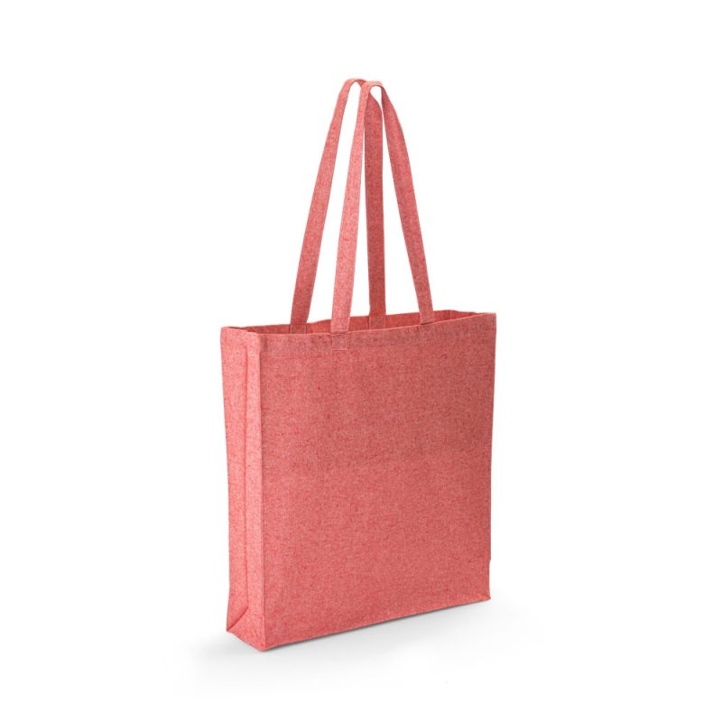 Red fabric tote bag with long handles