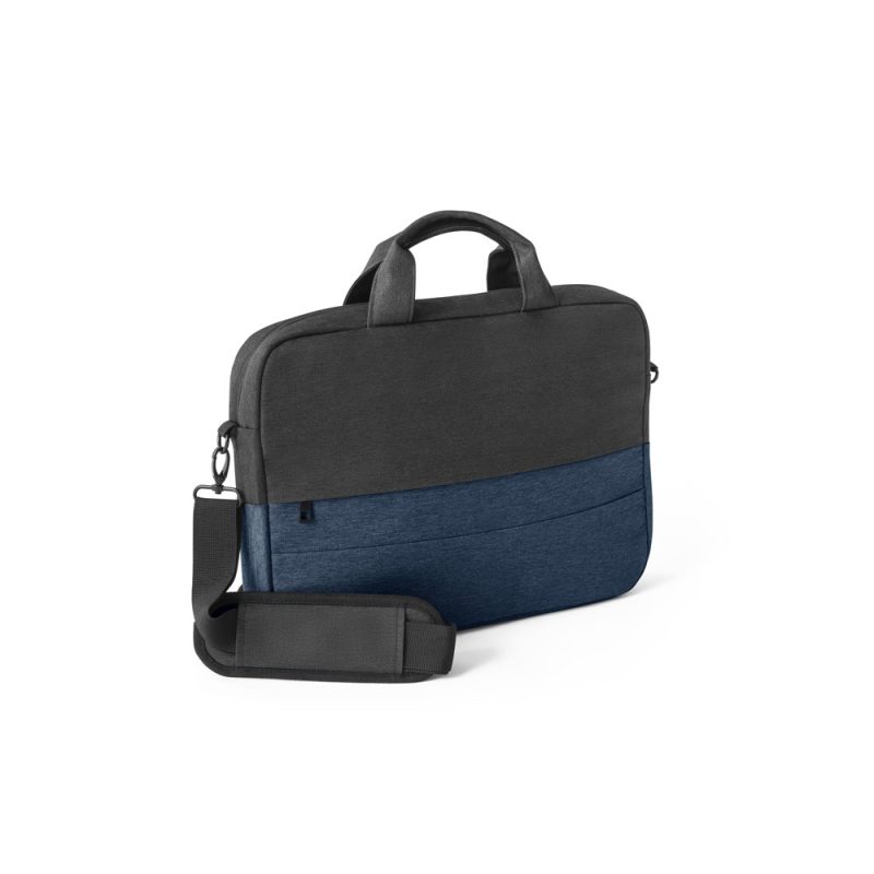 Two-tone laptop bag with adjustable strap.