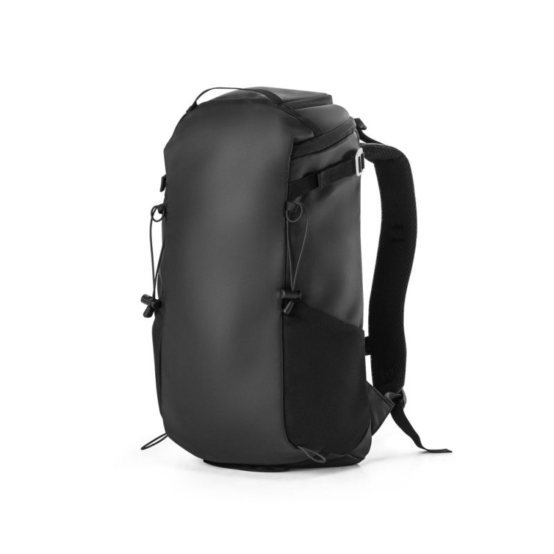 Black backpack with multiple compartments.