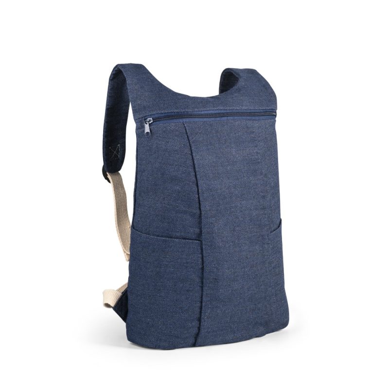 Stylish blue backpack with front zip pocket