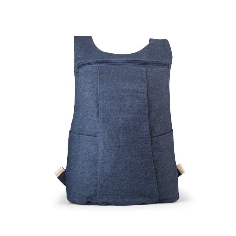 Blue ergonomic baby carrier with pockets.