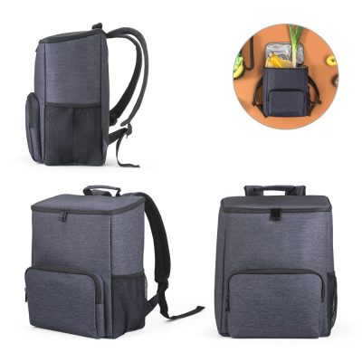 Dark grey insulated backpack with compartments.