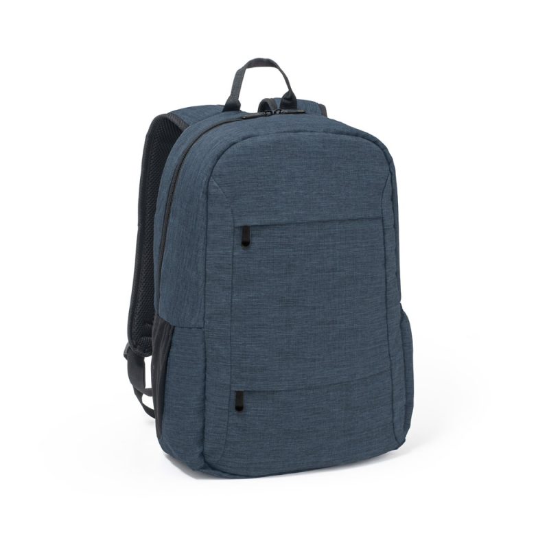 Blue backpack with multiple compartments.