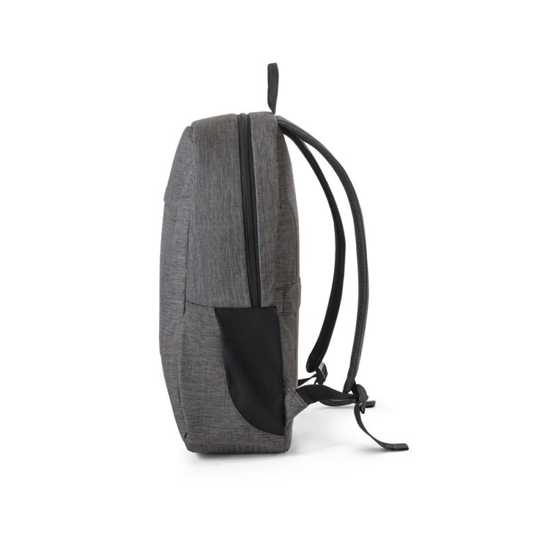Side view of a grey backpack
