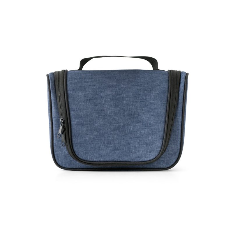 Blue travel toiletry bag with handle and zipper