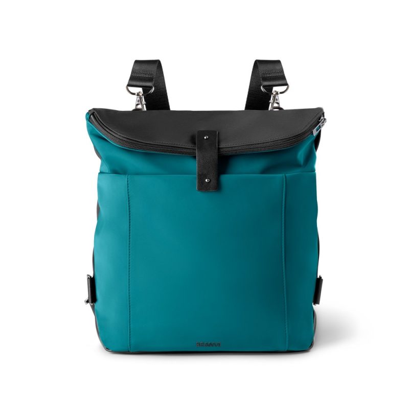 Stylish teal and black backpack with straps