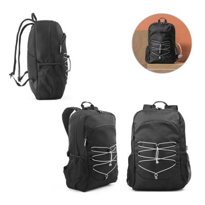 Black backpack with bungee cord design