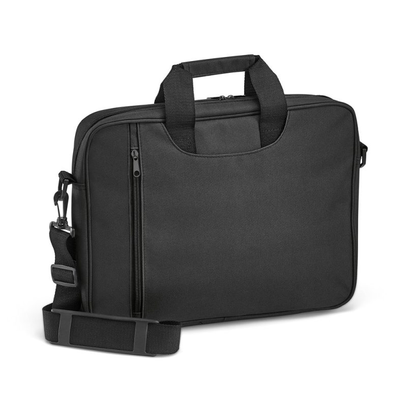 Black laptop bag with shoulder strap and handles