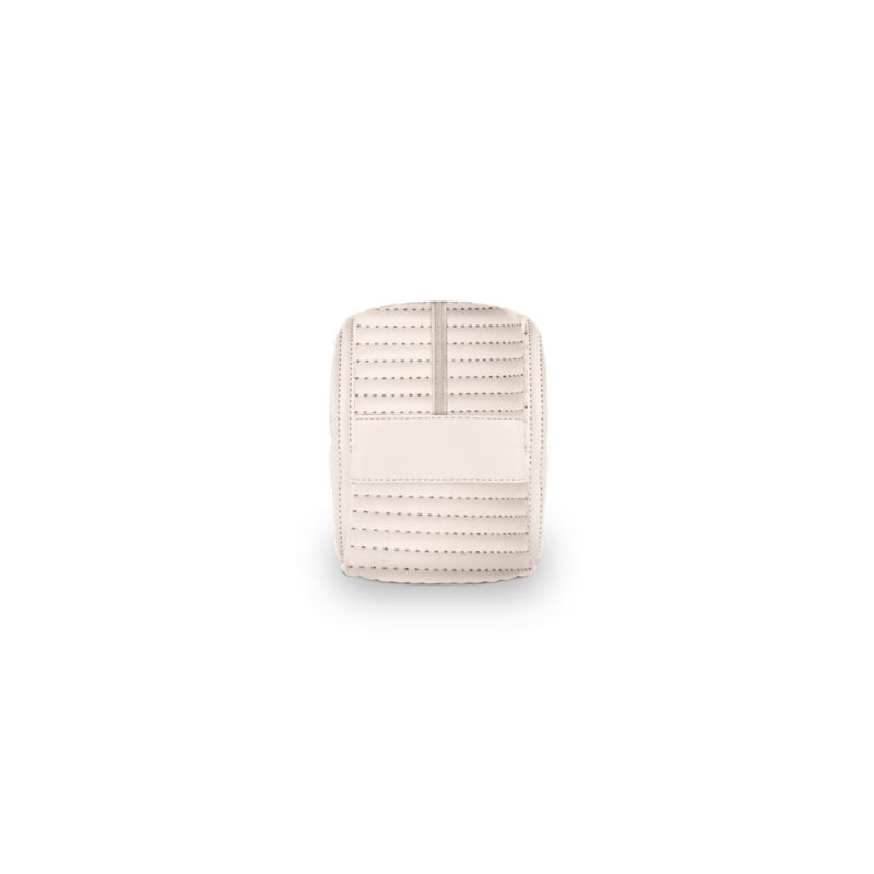 Beige leather car seat part on white background.