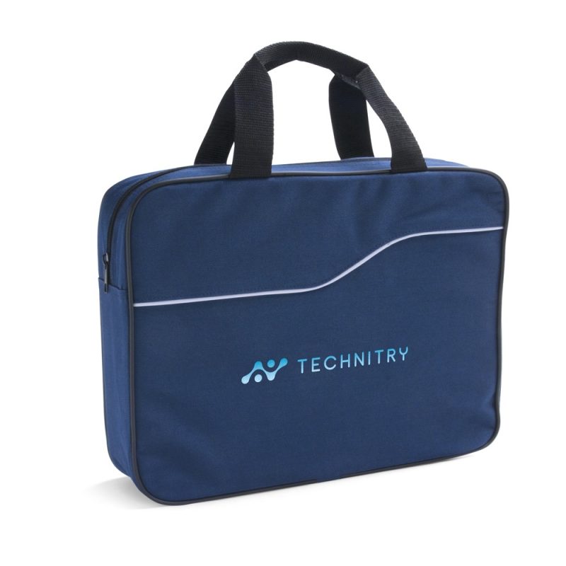 Blue laptop bag with Technitry logo
