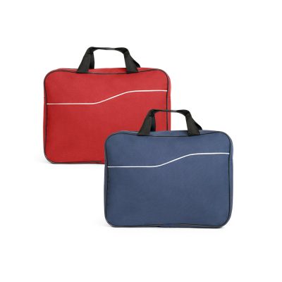 Red and blue laptop bags with handles.