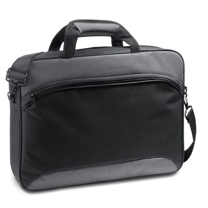 Black shoulder bag with handles and front pocket
