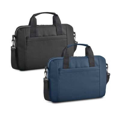 Black and blue laptop bags with straps.