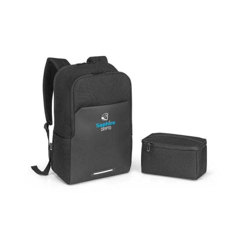 Black backpack with matching lunch bag.