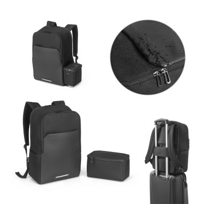 Black backpack with removable side pouch