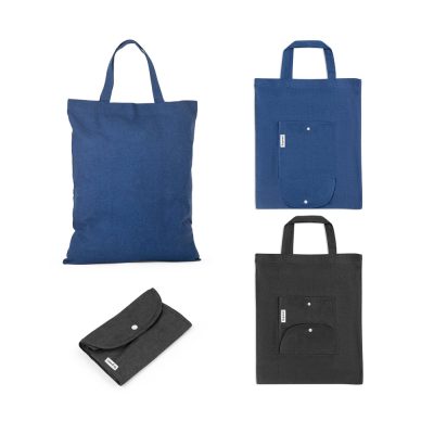 Reusable foldable bags in blue and black.