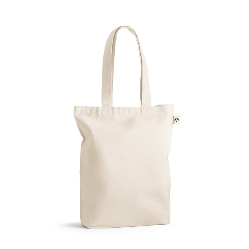 Plain white fabric tote bag with handles