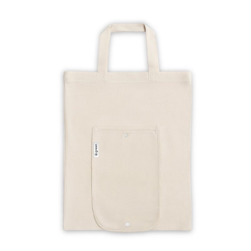 Eco-friendly beige tote bag with pocket.