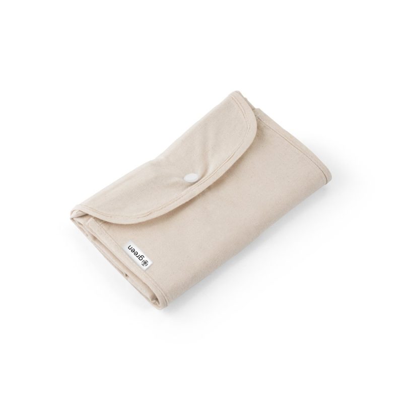 Beige fabric wallet with button closure