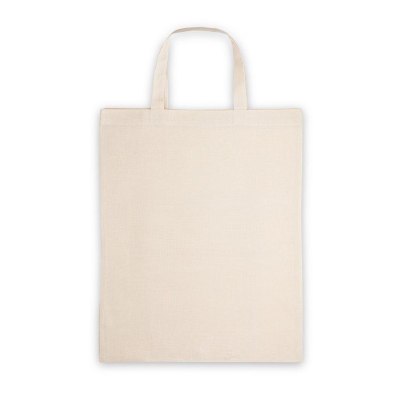 Plain beige canvas tote bag with handles.
