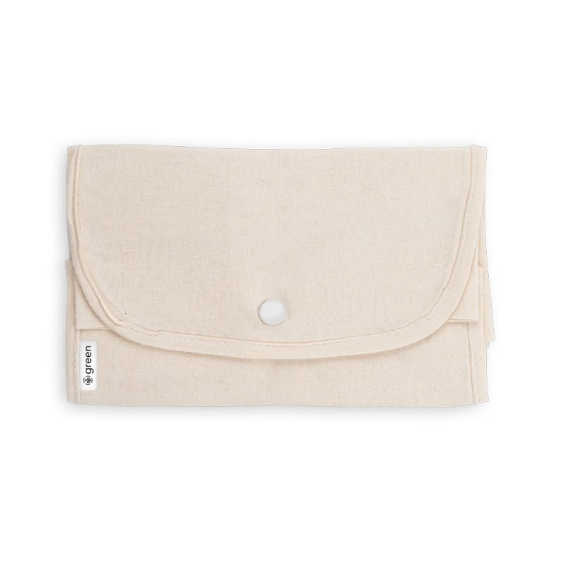 Beige fabric envelope with button closure.