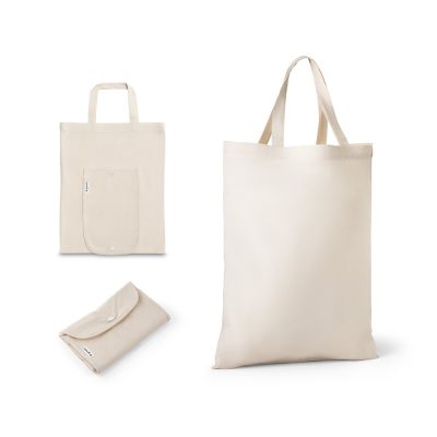 Foldable eco-friendly beige tote bag