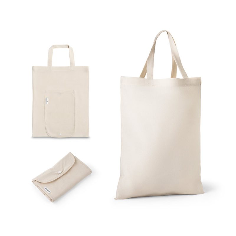 Foldable eco-friendly beige tote bag
