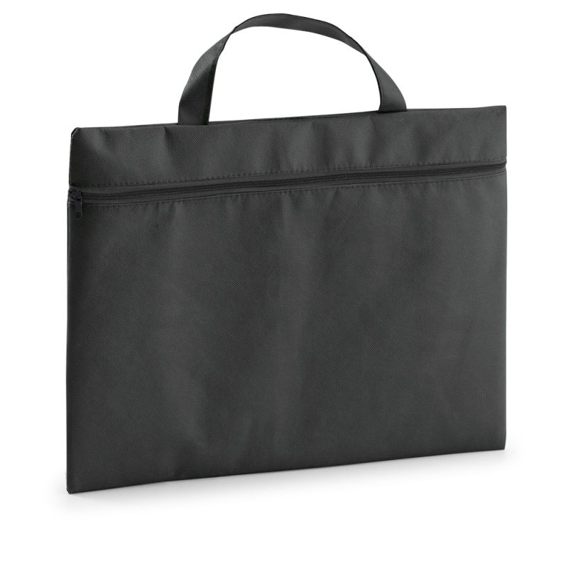 Black fabric zippered document bag with handle