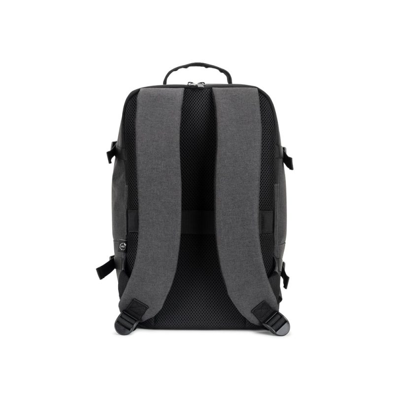 Grey backpack with adjustable straps.