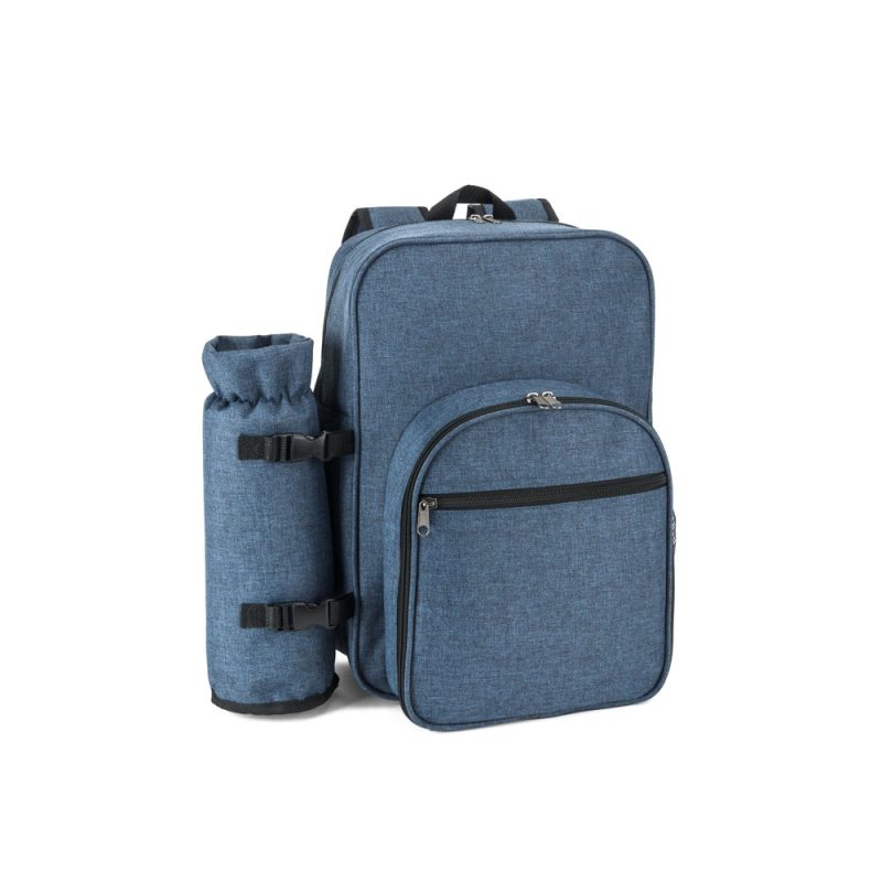 Blue backpack with detachable bottle holder