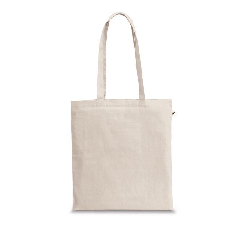 Plain beige canvas tote bag with long handles
