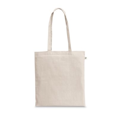 Plain beige tote bag with long handles.
