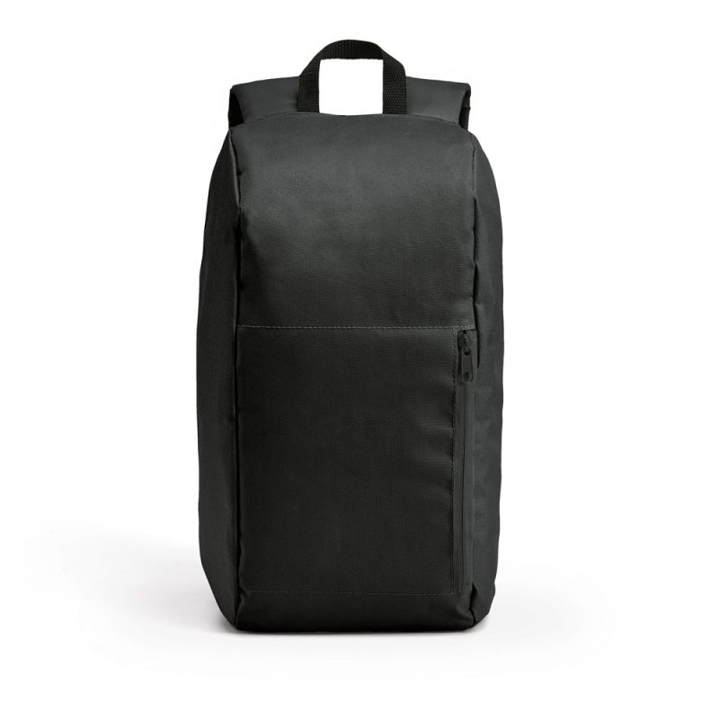 Black backpack with front zip pocket