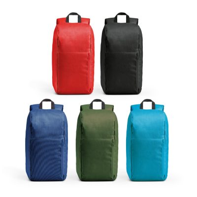 Five colourful backpacks in various colours.