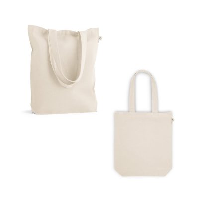 Plain beige tote bags with long handles.