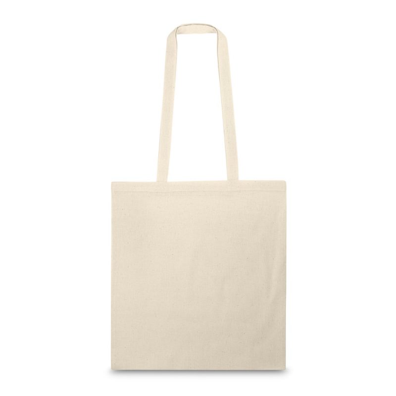 Plain beige tote bag with long handles