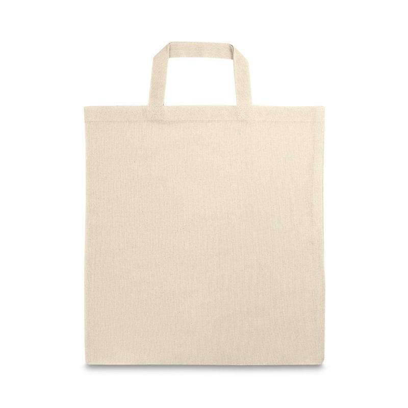 Plain beige canvas tote bag with handles.