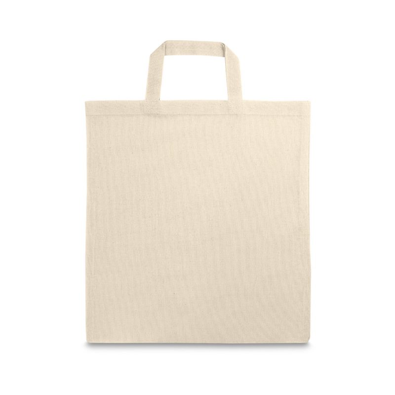 Plain beige cotton shopping bag with handles.