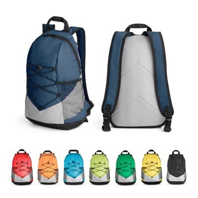 Colourful backpacks with front and back views.
