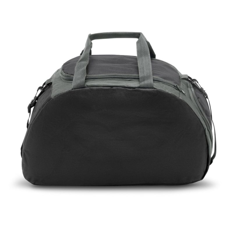 Black and grey duffle bag with handles