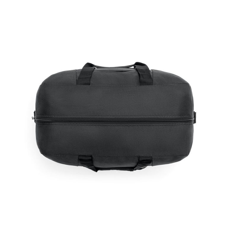 Top view of black travel duffel bag