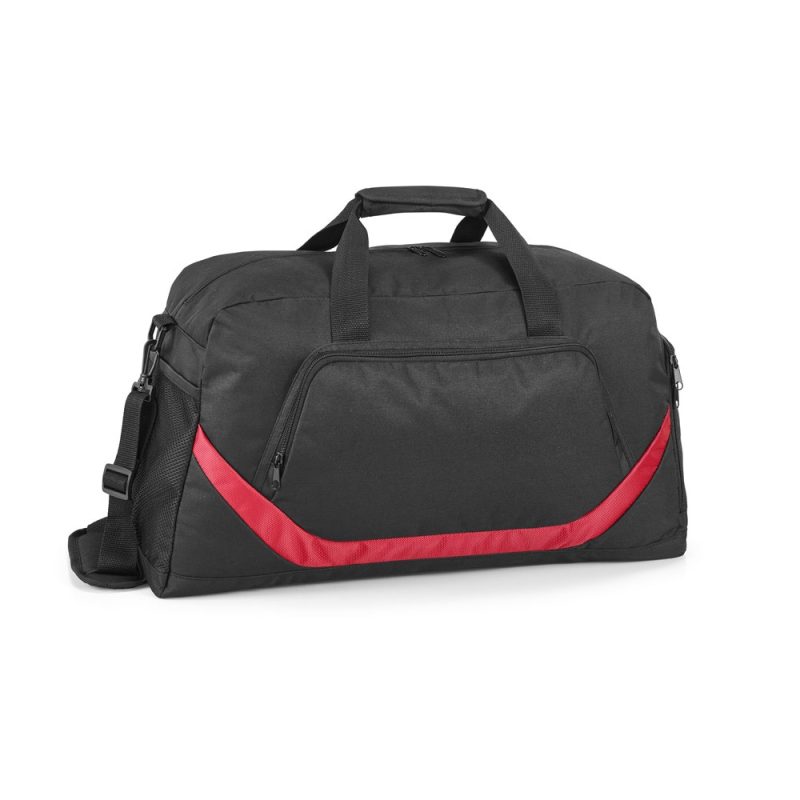 Black sports bag with red accents
