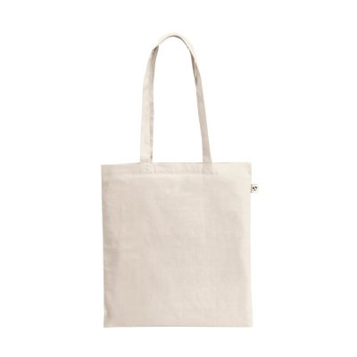 Plain beige tote bag with long handles.