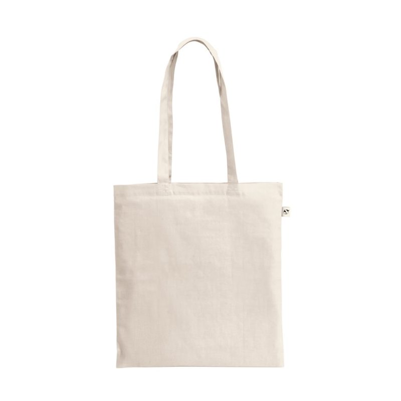 Plain beige tote bag with long handles.