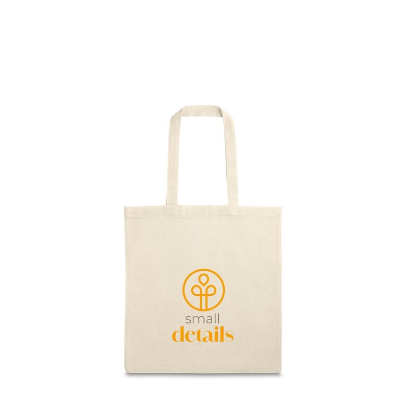 Canvas tote with 'small details' logo.