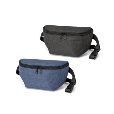 Black and blue zippered waist bags.