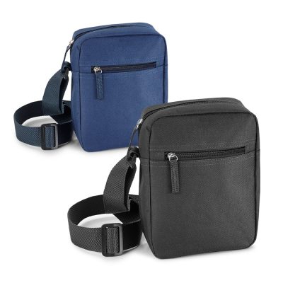 Blue and black crossbody bags with zippers.