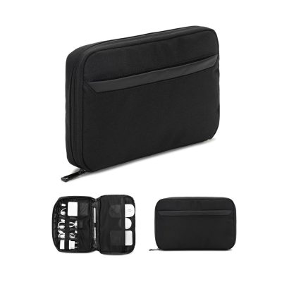Black tech organiser pouch with compartments.