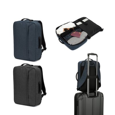 Versatile travel backpack with luggage strap and compartments.